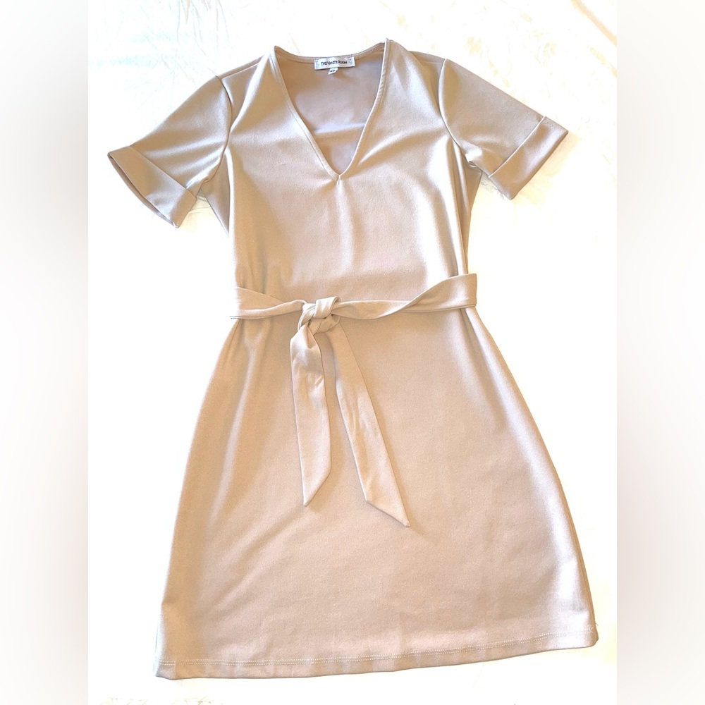 Neutral Sheath Dress w/ Tie Waist